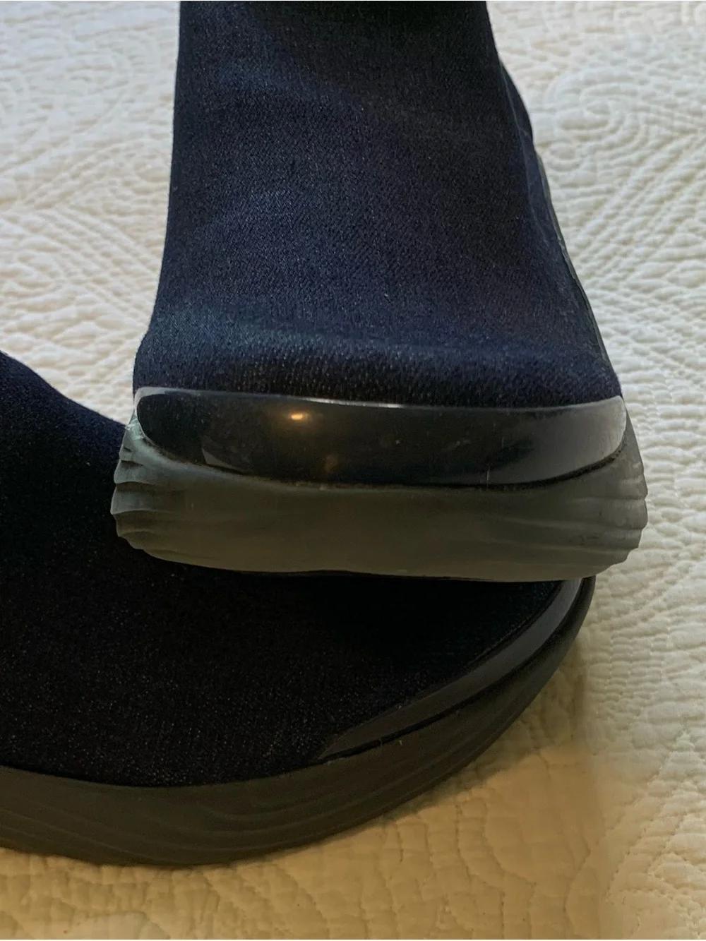 Bzees Zora Wedge Boots in Navy Denim with Rounded Toe Box Mud Guard